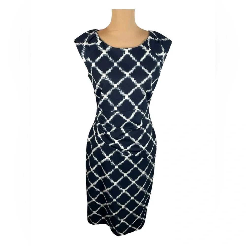 Phase Eight Blue And White Diamond‎ Pattern Shift Dress Size 12